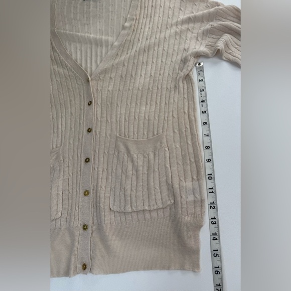 Olivia Sky Linen Blend V Neck Long Line Cable Knit Sweater Size 1X - Picture 4 of 10